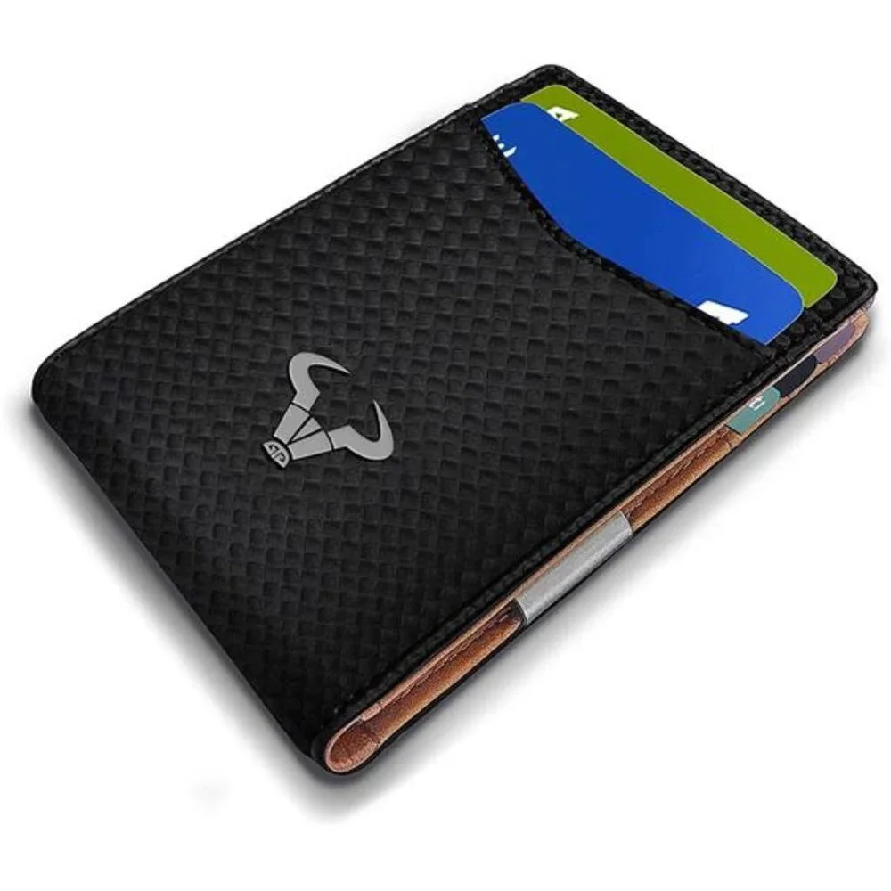 Men's Slim Wallet Money Clip Front Pocket Wallet 8 Cards, Black